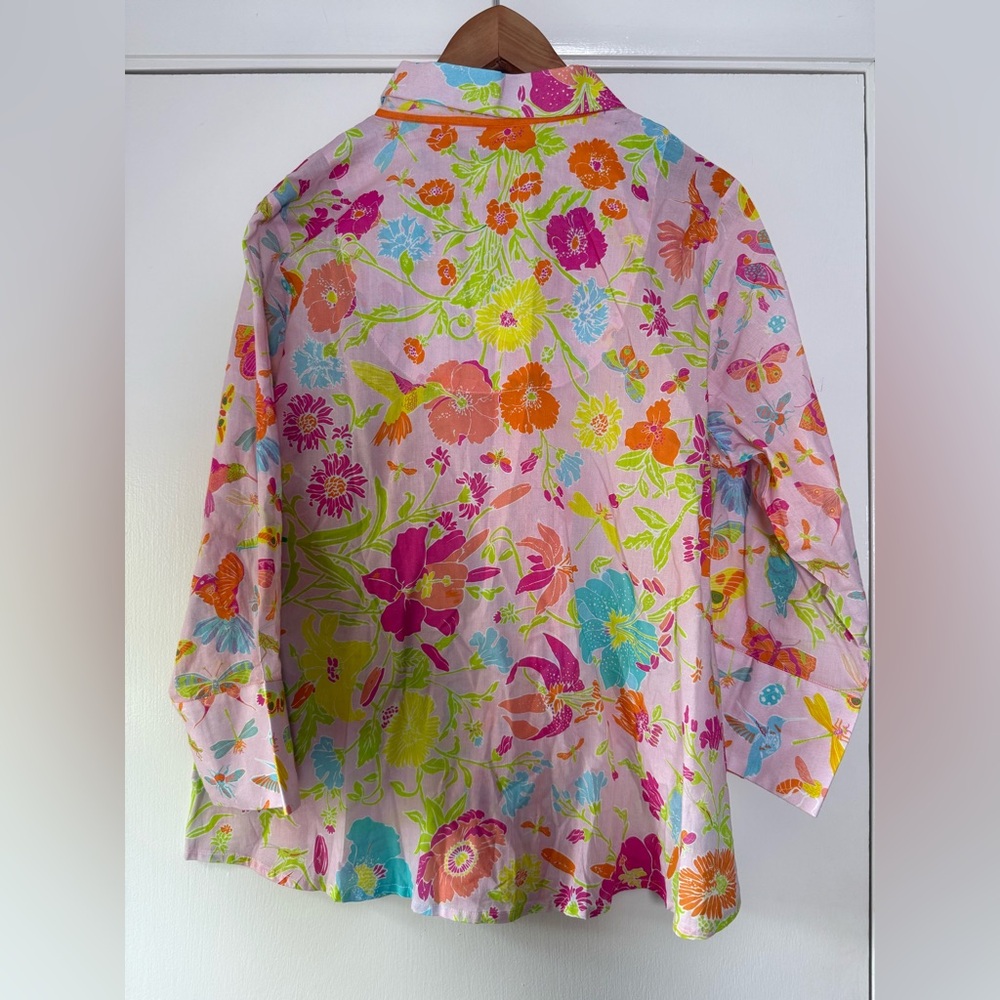New! Gretchen Scott Pale Pink Birds & Bees Boyfriend Shirt Goddess Size XXL - Picture 6 of 6